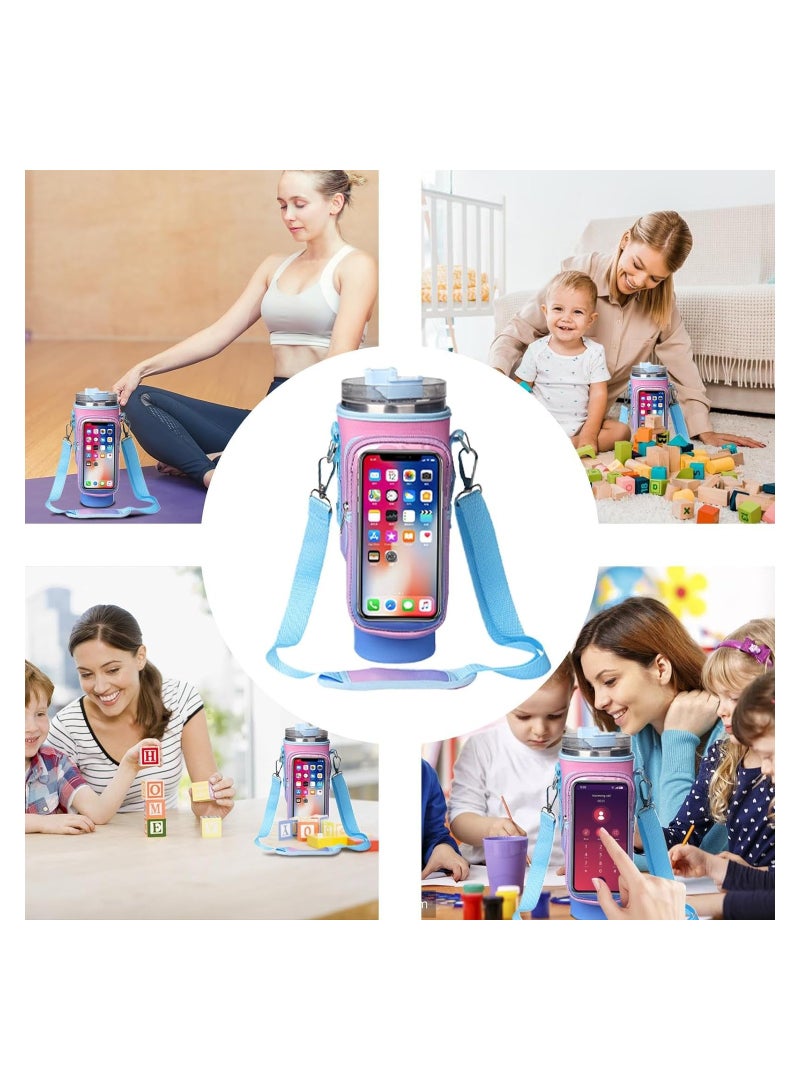 KASTWAVE Water Bottle Carrier Bag for Stanley 40 Oz Tumbler, Water Bottle Holder with Adjustable Shoulder Strap and Phone Pocket, Bottle Handbags for Walking Hiking Travelling Camping - Image 3