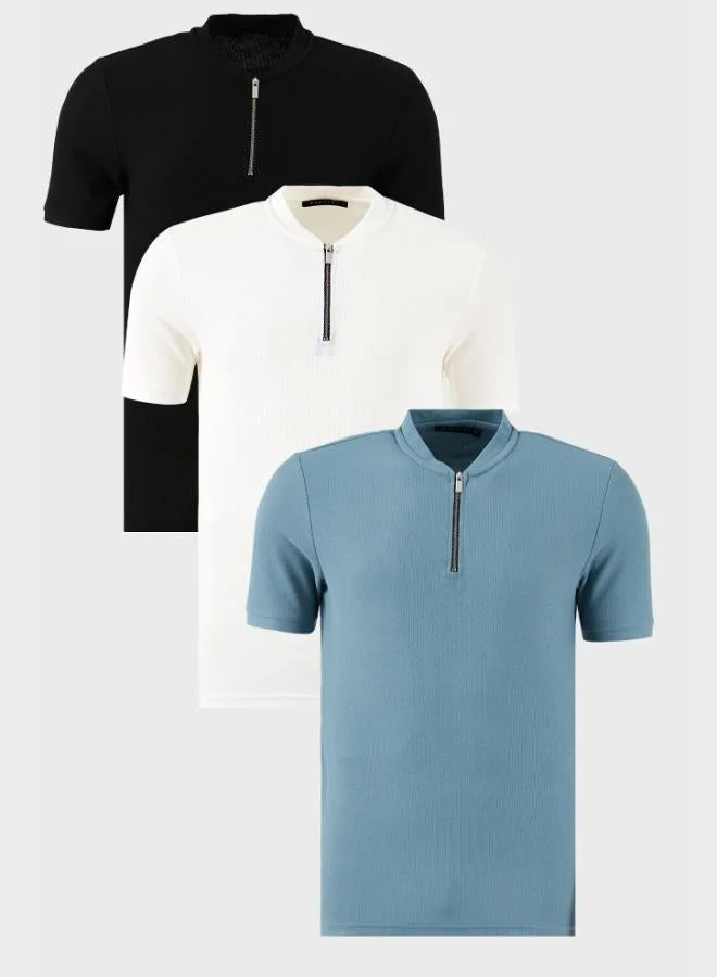 بوراتي تيشيرت رجالي قطن بياقة كلية وسحاب نصفي من بوراتي عبوة من  قطع