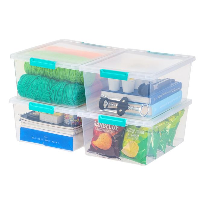 IRIS USA 12 Qt. Plastic Storage Bins Containers with Lids, 4 Pack, Sensory Bin, Craft Storage, Craft Organizers and Storage, Organizing Container for Home, Office and School Supplies, Stackable, Clear - Image 1