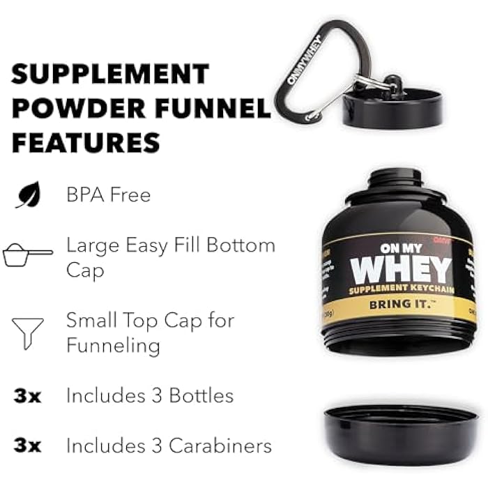 OnMyWhey - Protein Powder and Supplement Funnel Keychain, Portable to-Go Container for The Gym, Workouts, Fitness, and Travel - TSA Approved, Classic 3-Pack - Image 2