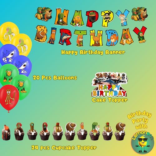 Lemoneon Italian Brainrot Birthday Party Decorations Supplies Happy Birthday Banner Cake Cupcake Toppers Balloons Background - Image 5