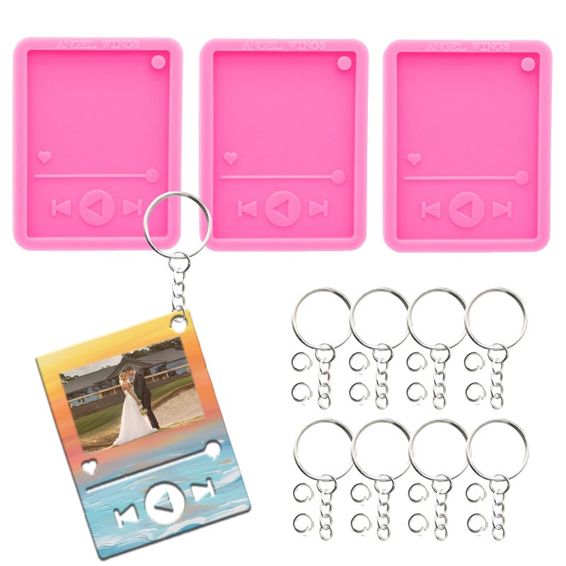 33Pcs Epoxy Resin Molds Kit  3pcs Media Player Silicone Molds Casting Molds for Keychain Key Rings Jump Ring for DIY Backpack Pendant Polymer Clay Mold