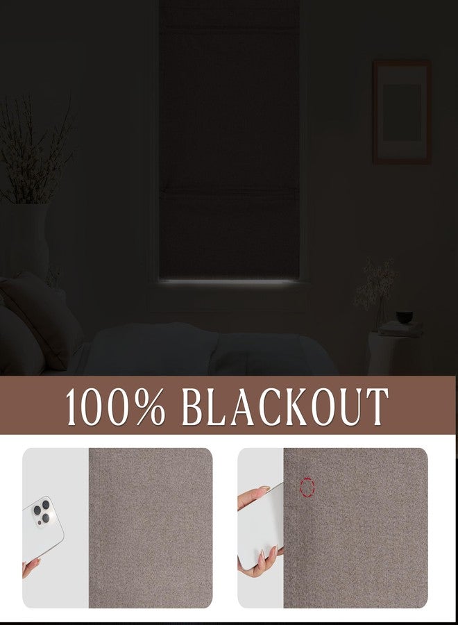 StangH Cordless Linen Blackout Roman Shade, Magnetic Lift Total Room Darkening Blind for Doors, Thermal Insulated Window Treatment for Bedroom Home Office, Mocha, W 26 x L 64, 1 Panel - Image 3
