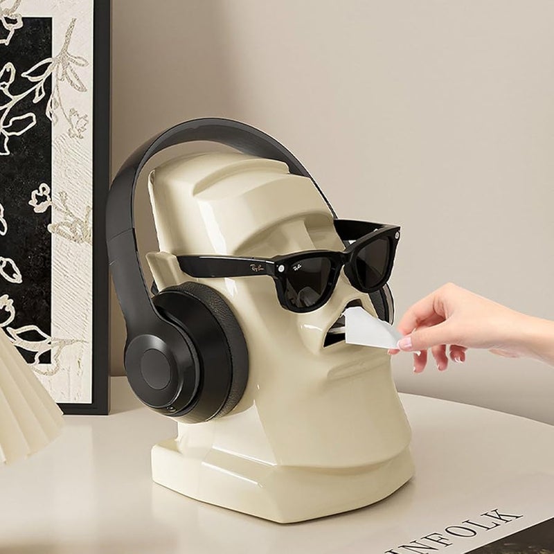 حامل مناديل ورقية زخرفي كريمي أبيض تمثال حجري صندوق مناديل موزع مناديل - Image 4