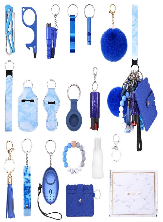AMIR Safety Keychain Set for Women, Wristlet Strap Keychain with Personal Alarm and Pom Pom Accessories Kit, Gifts for Women and Girls (Blue) - Image 1