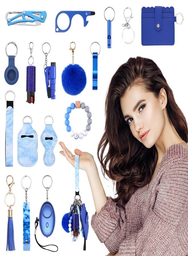 AMIR Safety Keychain Set for Women, Wristlet Strap Keychain with Personal Alarm and Pom Pom Accessories Kit, Gifts for Women and Girls (Blue) - Image 3