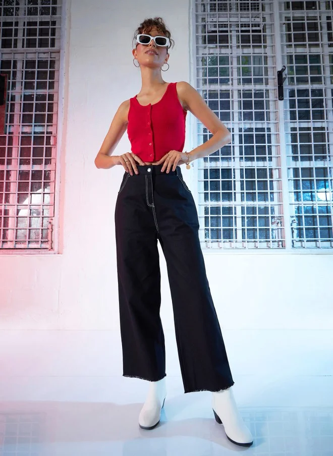 ساسافراس Red Cotton Crop Tank Top for Women