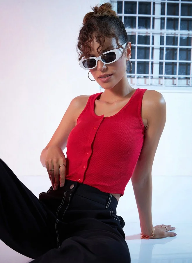 ساسافراس Red Cotton Crop Tank Top for Women