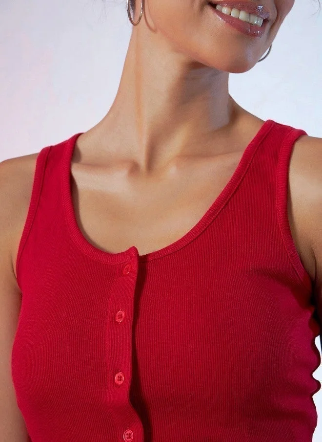 SASSAFRAS Red Cotton Crop Tank Top for Women