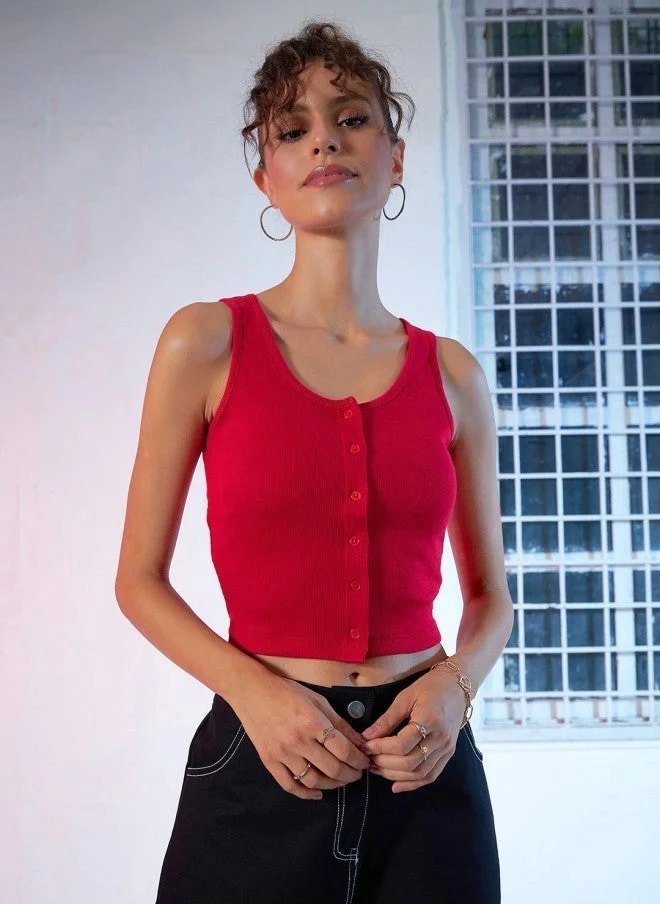 SASSAFRAS Red Cotton Crop Tank Top for Women