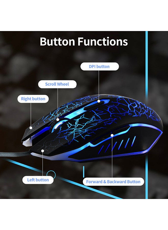 Wired Gaming Mouse 3600DPI Ergonomic Mouse Optical Mouse 4 Adjustable DPI levels/ 6 Buttons/ 7-color Breathing Light, Black