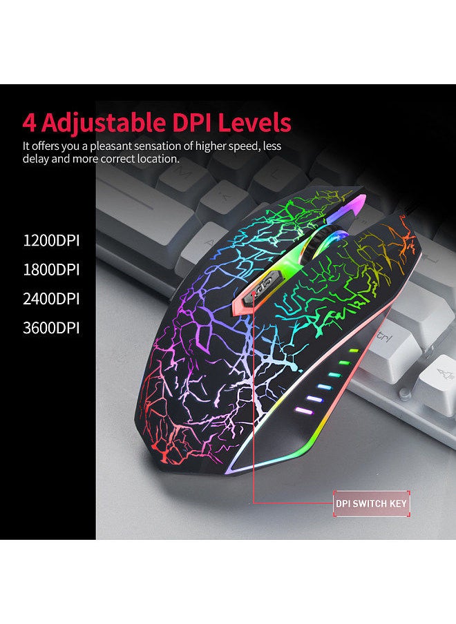 Wired Gaming Mouse 3600DPI Ergonomic Mouse Optical Mouse 4 Adjustable DPI levels/ 6 Buttons/ 7-color Breathing Light, Black