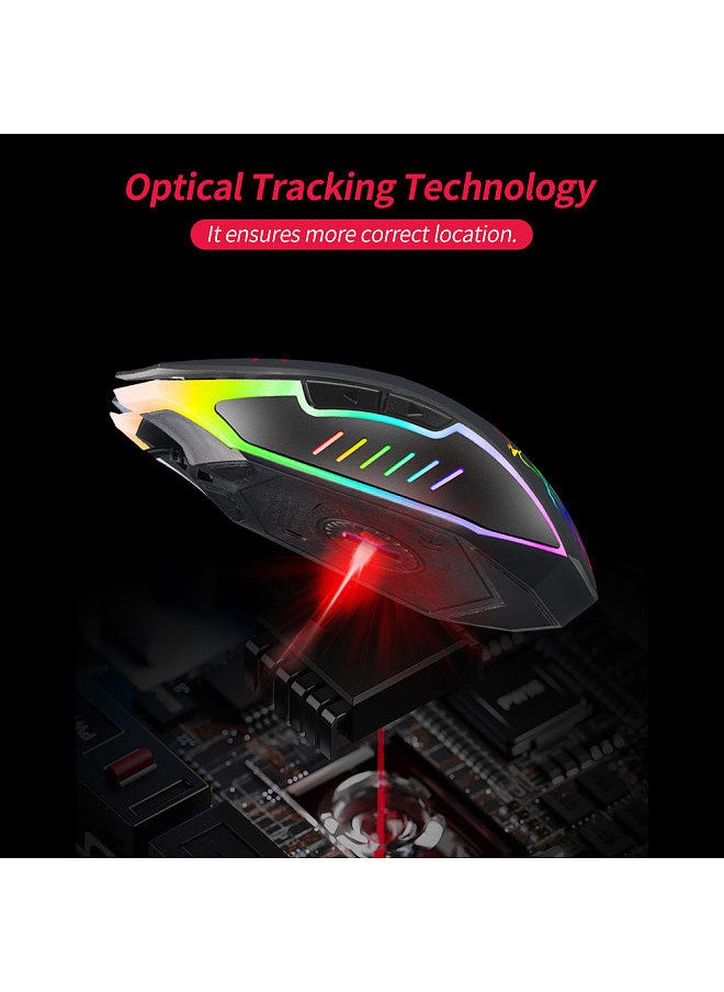 Wired Gaming Mouse 3600DPI Ergonomic Mouse Optical Mouse 4 Adjustable DPI levels/ 6 Buttons/ 7-color Breathing Light, Black