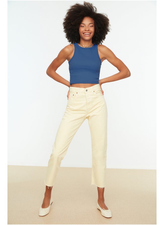 trendyol Blue Fitted Crop Halter Neck Ribbed Flexible Knit Single Singlet TWOSS21AL0050  - Image 3