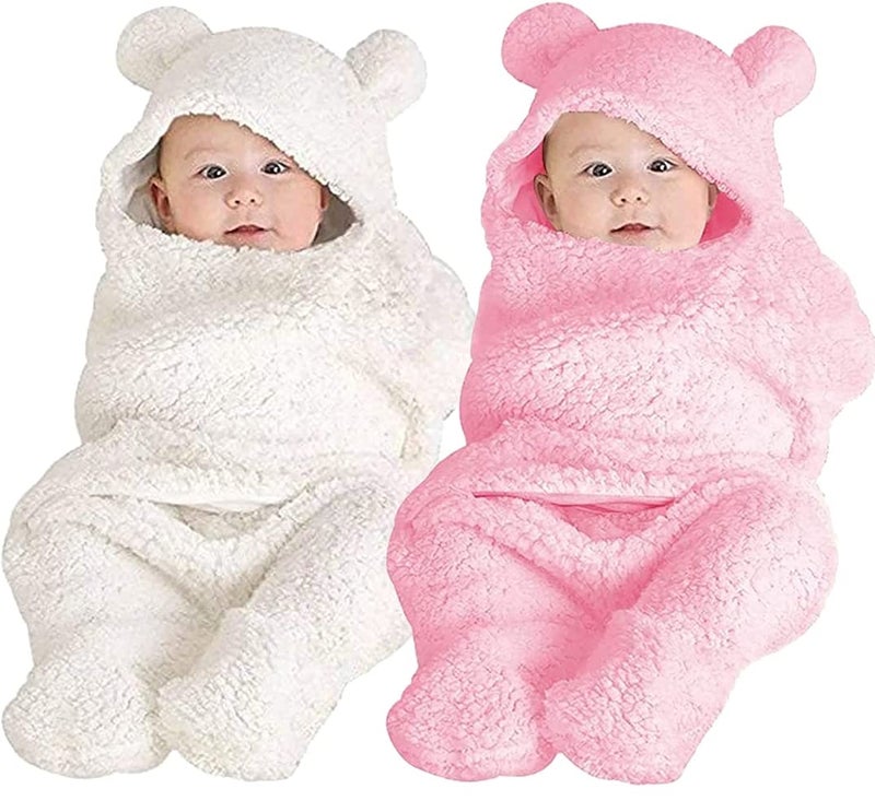 BRANDONN Baby Blankets New Born Combo Pack of Wearable Swaddle Wrapper Security Blanket for Kids for 0-6 Month Babies (White, Pink, 70 cm x 70 cm) - Image 1