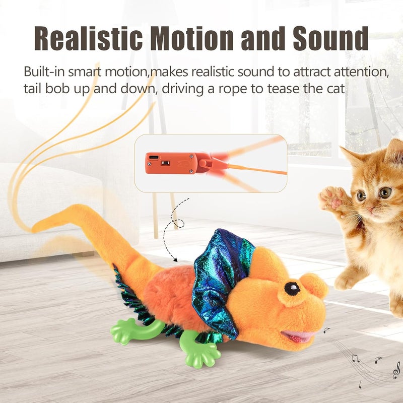 Migipaws Cat Toys, Touch Activated Flapping Chirping Lizard Kitten Toy with Catnip for Indoor Cats Kicker, Rechargeable （Orange） - Image 3