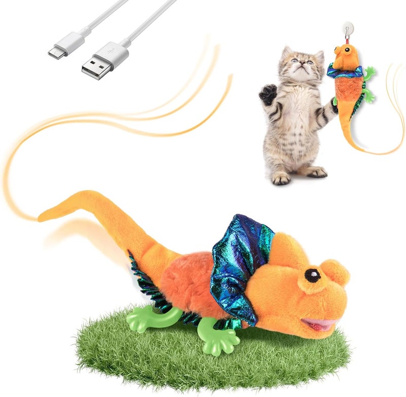 Migipaws Cat Toys, Touch Activated Flapping Chirping Lizard Kitten Toy with Catnip for Indoor Cats Kicker, Rechargeable （Orange） - Image 1