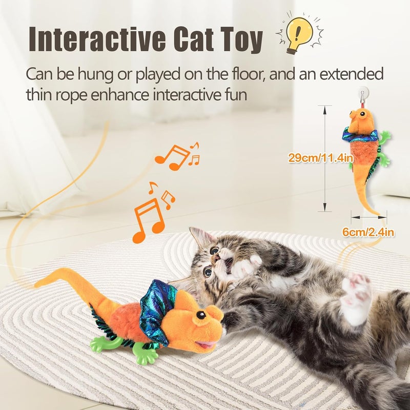 Migipaws Cat Toys, Touch Activated Flapping Chirping Lizard Kitten Toy with Catnip for Indoor Cats Kicker, Rechargeable （Orange） - Image 2