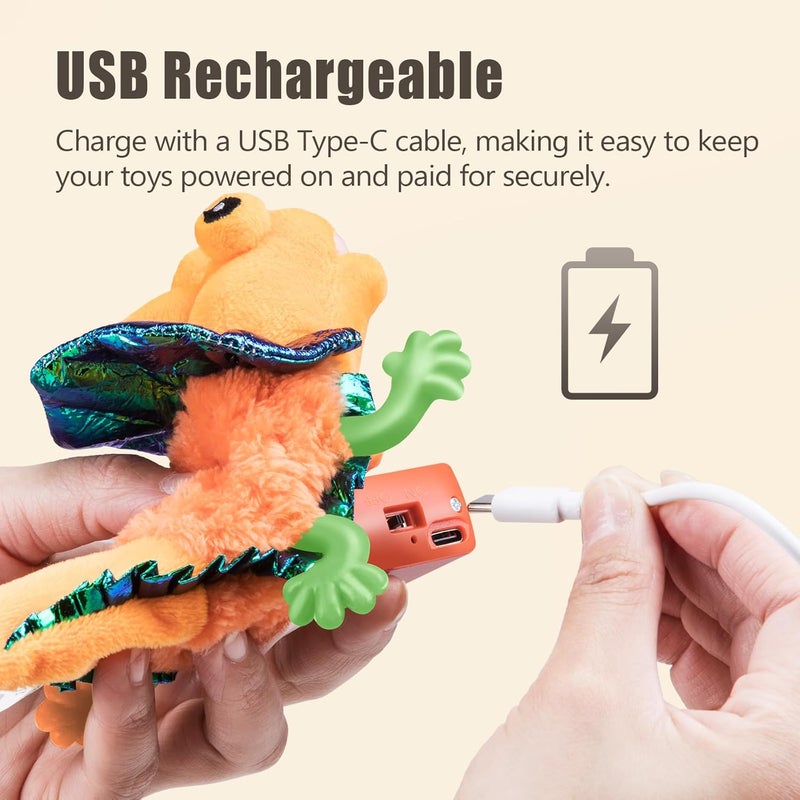 Migipaws Cat Toys, Touch Activated Flapping Chirping Lizard Kitten Toy with Catnip for Indoor Cats Kicker, Rechargeable （Orange） - Image 5