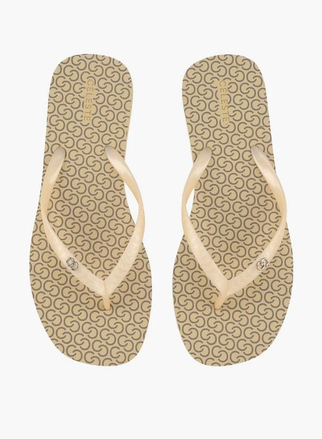 Women Monogram Print Flip Flops