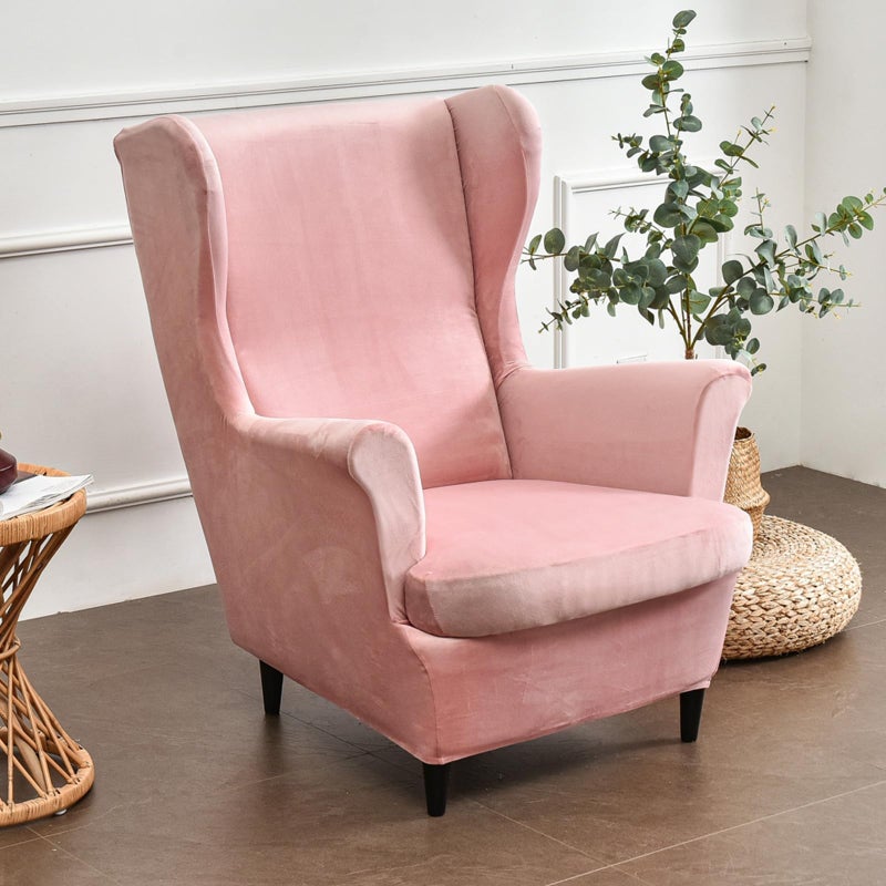 HAOYONG Velvet Wingback Armchair Covers 2-Piece Elastic Stretch Wingback Chair Sofa Slipcover Soft Wingback Chair Slipcover Washable Armchair Protector Cover for Living Room Wedding and Party - Image 2