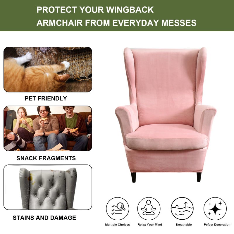 HAOYONG Velvet Wingback Armchair Covers 2-Piece Elastic Stretch Wingback Chair Sofa Slipcover Soft Wingback Chair Slipcover Washable Armchair Protector Cover for Living Room Wedding and Party - Image 5