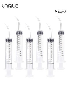 6 Pack Disposable Dental Syringe 12ml with Curved Tip Dental Irrigation Syringe for Mouthwash Oral Care, Tonsil Stones Squirt Liquid Injection, Oil, Glue, Lab Pet Feeding(With Clear Measurement)