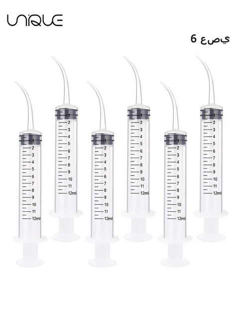6 Pack Disposable Dental Syringe 12ml with Curved Tip Dental Irrigation Syringe for Mouthwash Oral Care, Tonsil Stones Squirt Liquid Injection, Oil, Glue, Lab Pet Feeding(With Clear Measurement)