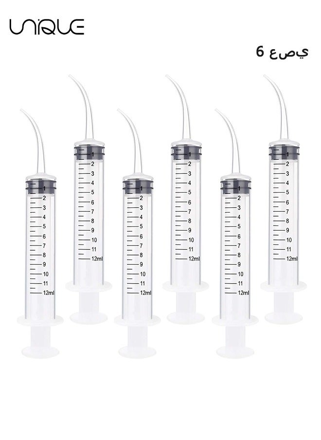Unique - 6 Pack Disposable Dental Syringe 12ml with Curved Tip Dental Irrigation Syringe for Mouthwash Oral Care, Tonsil Stones Squirt Liquid Injection, Oil, Glue, Lab Pet Feeding(With Clear Measurement) - Image 1