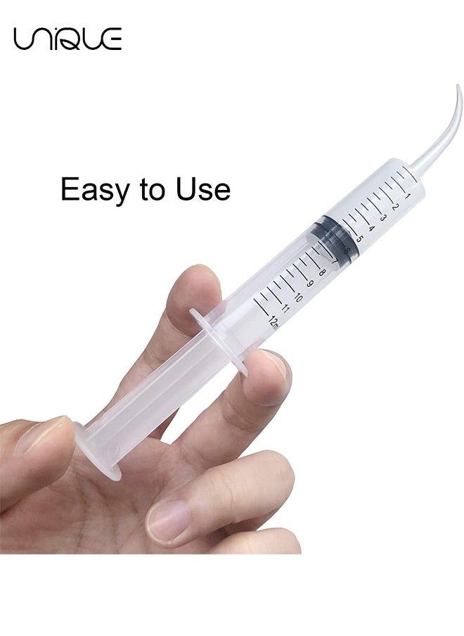 Unique - 6 Pack Disposable Dental Syringe 12ml with Curved Tip Dental Irrigation Syringe for Mouthwash Oral Care, Tonsil Stones Squirt Liquid Injection, Oil, Glue, Lab Pet Feeding(With Clear Measurement) - Image 1