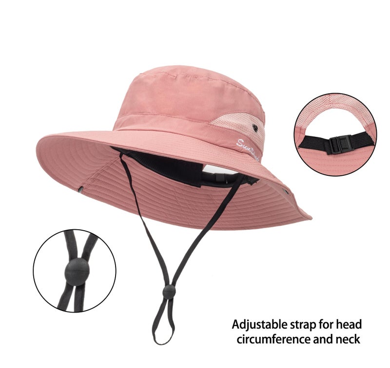 XuoAz Womens Summer Sun Hat Beach Hat Wide Brim Outdoor UV Protection Hat Packable Mesh Bucket Hat with Ponytail Hole - Image 2