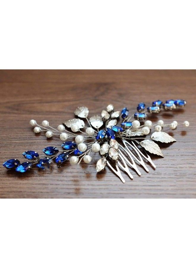 Chargances Blue Bridal Hair Comb Sapphire Blue Crystal Hair Comb Wedding Rhinestone Royal Blue Hair Comb Navy Blue Bridal Hair Pinspiece Gift For Women And Girls - Image 4