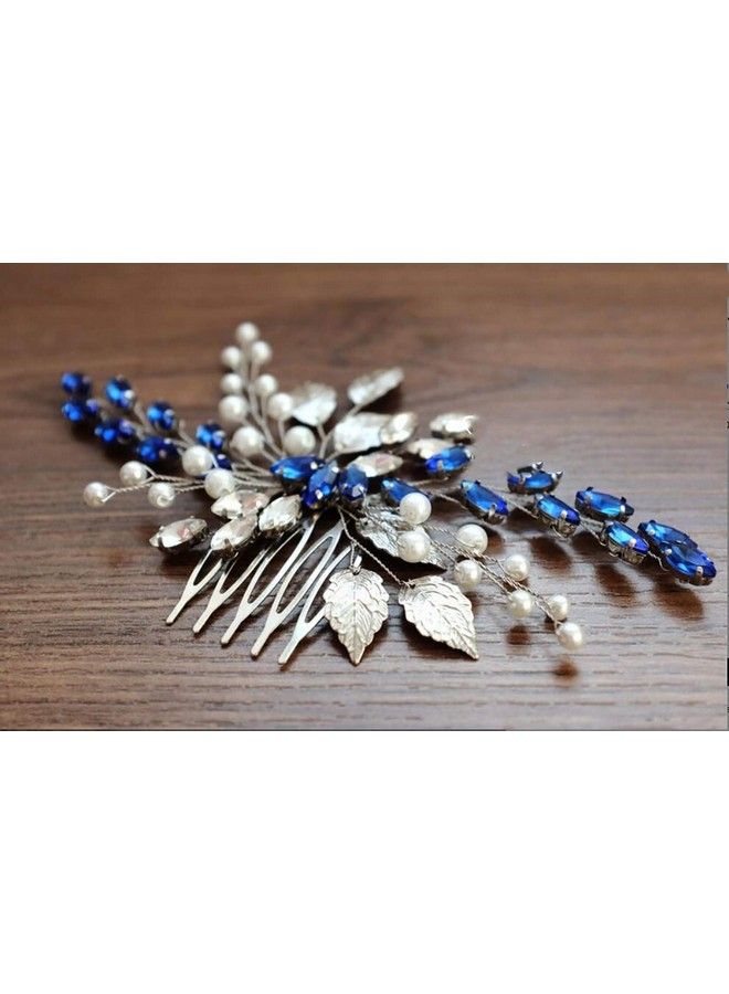 Chargances Blue Bridal Hair Comb Sapphire Blue Crystal Hair Comb Wedding Rhinestone Royal Blue Hair Comb Navy Blue Bridal Hair Pinspiece Gift For Women And Girls - Image 3