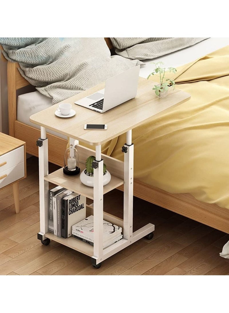 Height Adjustable Mobile Laptop Stand Desk Rolling Cart Tray Sofa Side Bed Table Portable With Wheels Overbed Storage For Study Room Bedroom Living. - Image 1
