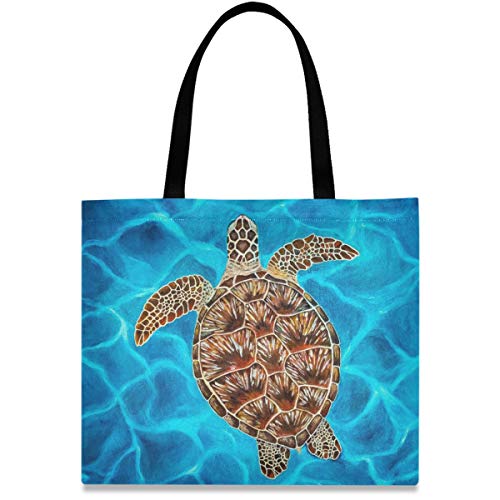 visesunny Women's Large Canvas Tote Shoulder Bag Turtle In The Blue Sea Top Storage Handle Shopping Bag Casual Reusable Tote Bag for Beach,Travel,Groceries,Books - Image 1