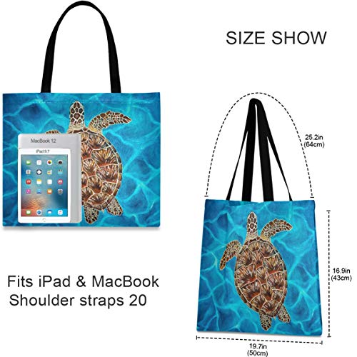 visesunny Women's Large Canvas Tote Shoulder Bag Turtle In The Blue Sea Top Storage Handle Shopping Bag Casual Reusable Tote Bag for Beach,Travel,Groceries,Books - Image 4