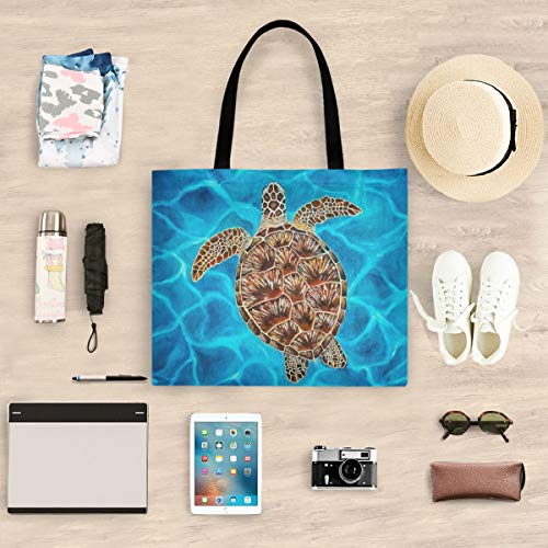 visesunny Women's Large Canvas Tote Shoulder Bag Turtle In The Blue Sea Top Storage Handle Shopping Bag Casual Reusable Tote Bag for Beach,Travel,Groceries,Books - Image 3