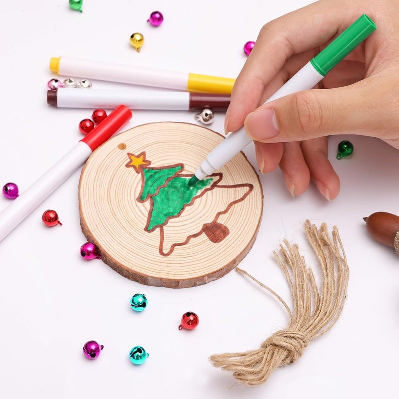 Max Fun Natural Wood Slices 30pcs 2.8"-3.1" Craft Wood Kit Christmas Ornaments Unfinished Predrilled with Hole Wooden Circles for Arts and Crafts Christmas Holiday Ornaments DIY Crafts - Image 3