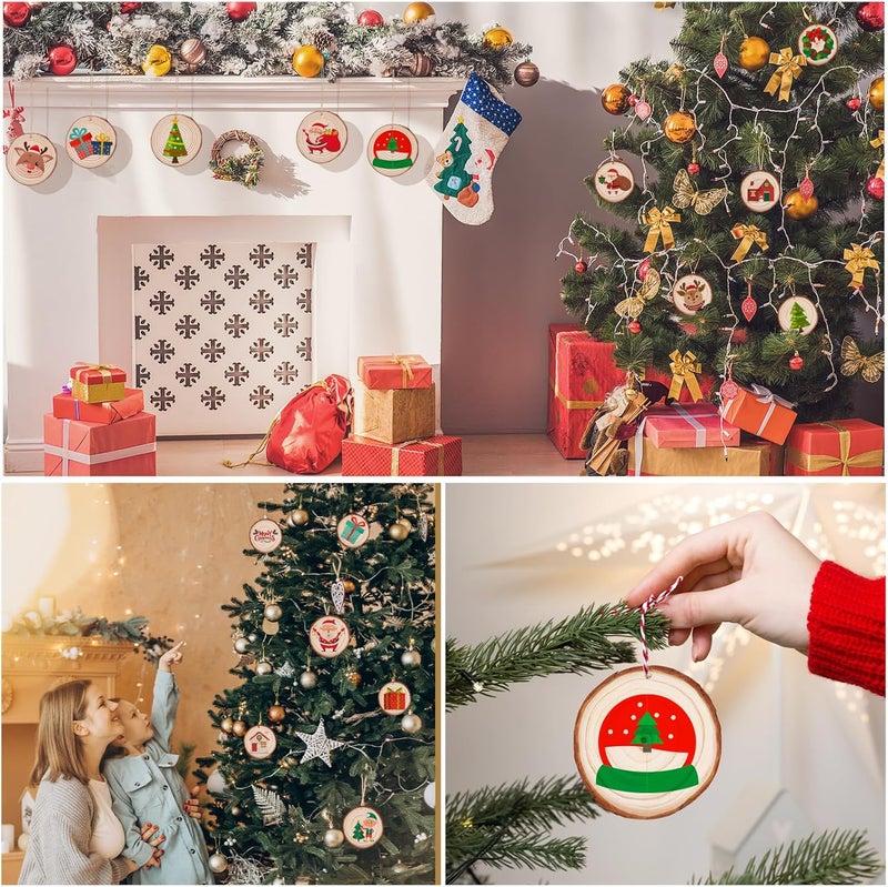 Max Fun Natural Wood Slices 30pcs 2.8"-3.1" Craft Wood Kit Christmas Ornaments Unfinished Predrilled with Hole Wooden Circles for Arts and Crafts Christmas Holiday Ornaments DIY Crafts - Image 4