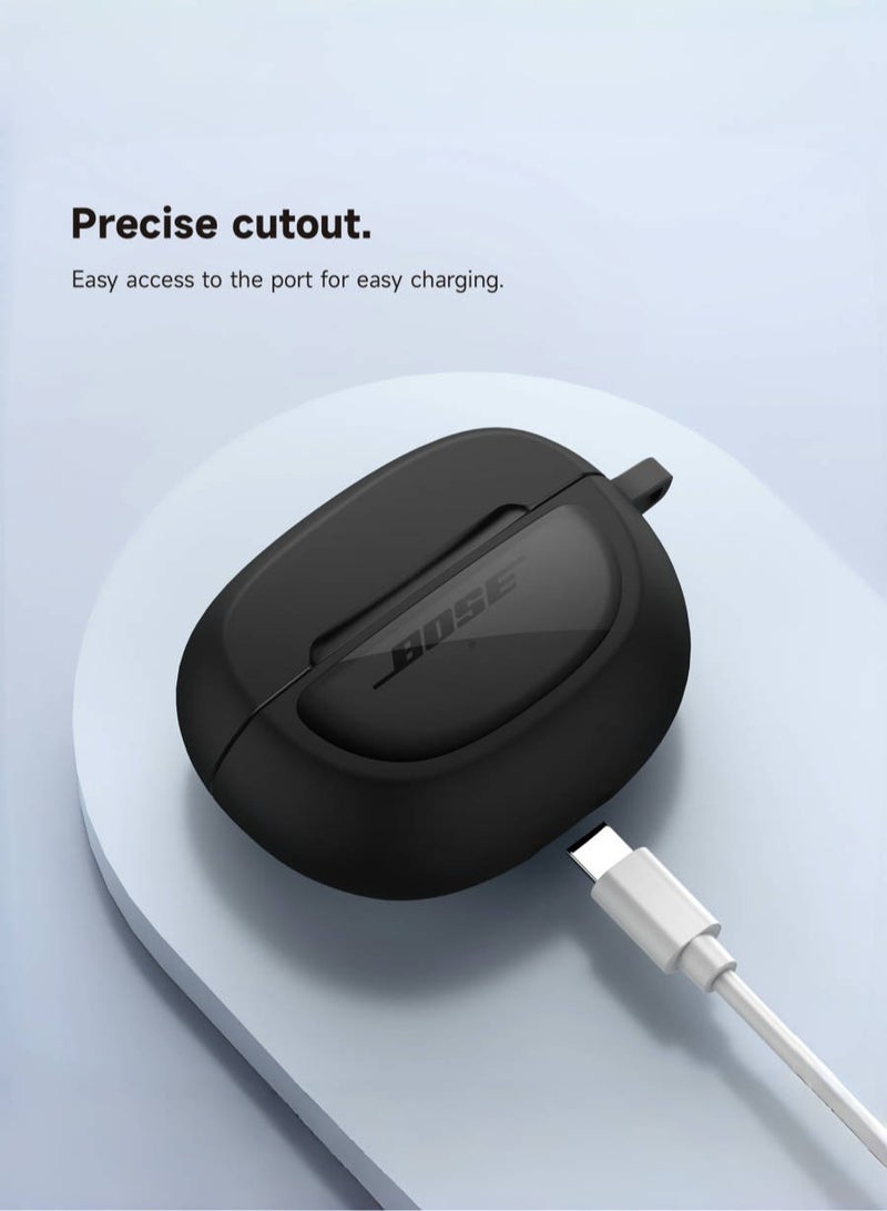 Slim and Stylish Transparent Hard PC Shockproof TPU Case Cover with Carabiner for Bose Ultra Open Earbuds 2024, Black - Image 5