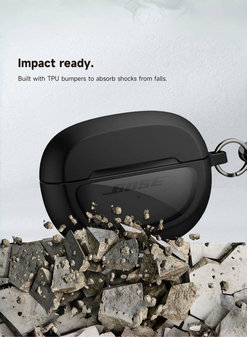 Slim and Stylish Transparent Hard PC Shockproof TPU Case Cover with Carabiner for Bose Ultra Open Earbuds 2024, Black - Image 3