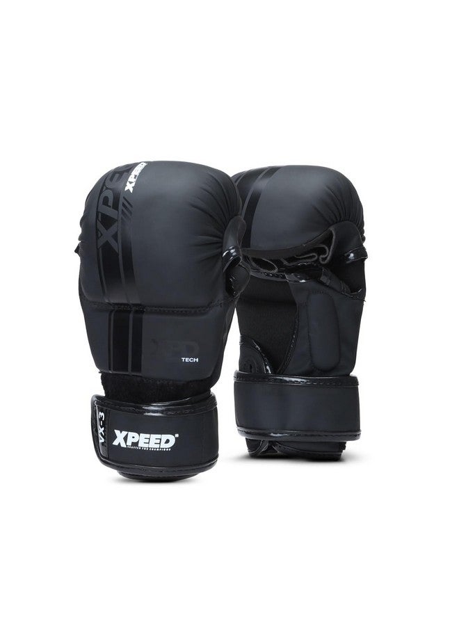 XPEED Striking MMA Gloves | Matt PU Grappling Glove for Martail Arts | Combat Sports | MMA | Training Gloves | Versatile Sports Gloves | Wrap Around Hook & Loop Closure (Black) (S/M) - Image 1