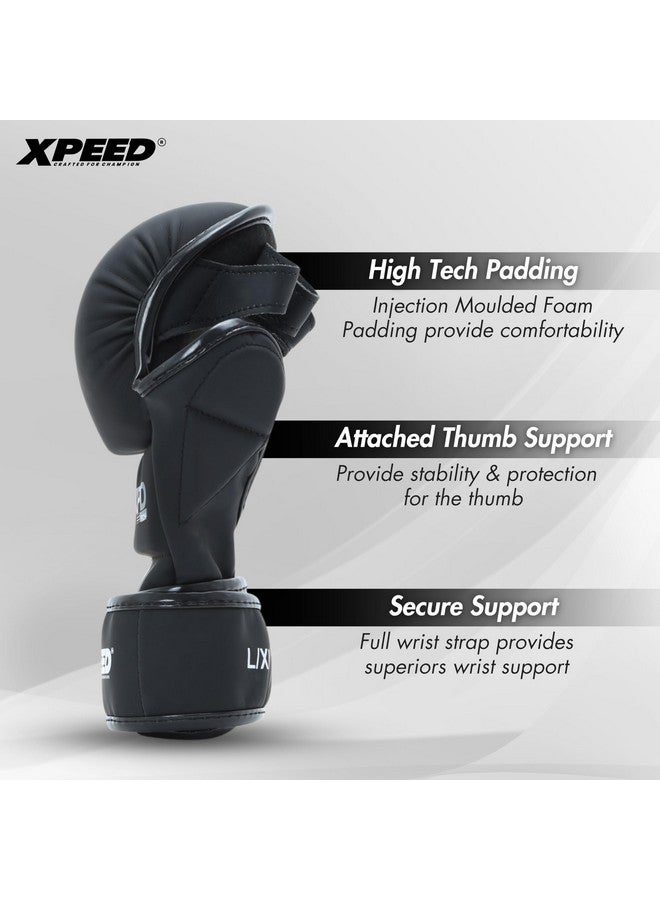 XPEED Striking MMA Gloves | Matt PU Grappling Glove for Martail Arts | Combat Sports | MMA | Training Gloves | Versatile Sports Gloves | Wrap Around Hook & Loop Closure (Black) (S/M) - Image 4