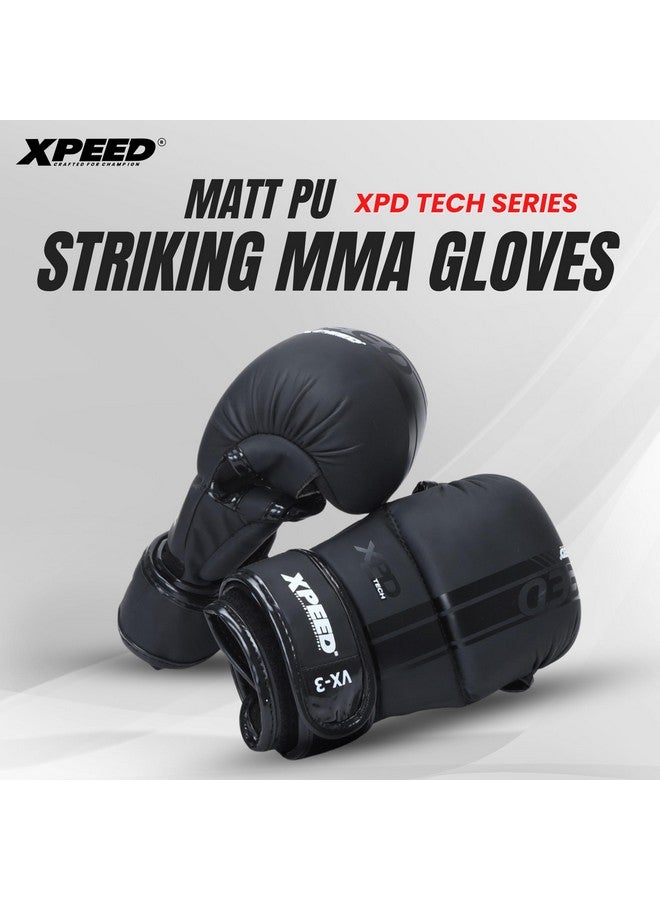 XPEED Striking MMA Gloves | Matt PU Grappling Glove for Martail Arts | Combat Sports | MMA | Training Gloves | Versatile Sports Gloves | Wrap Around Hook & Loop Closure (Black) (S/M) - Image 2