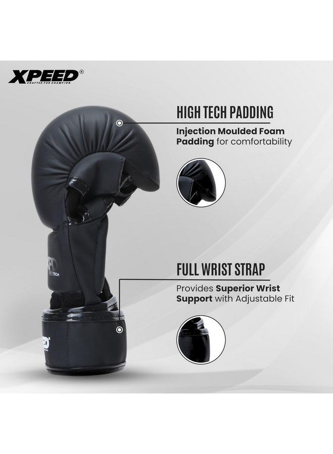 XPEED Striking MMA Gloves | Matt PU Grappling Glove for Martail Arts | Combat Sports | MMA | Training Gloves | Versatile Sports Gloves | Wrap Around Hook & Loop Closure (Black) (S/M) - Image 5