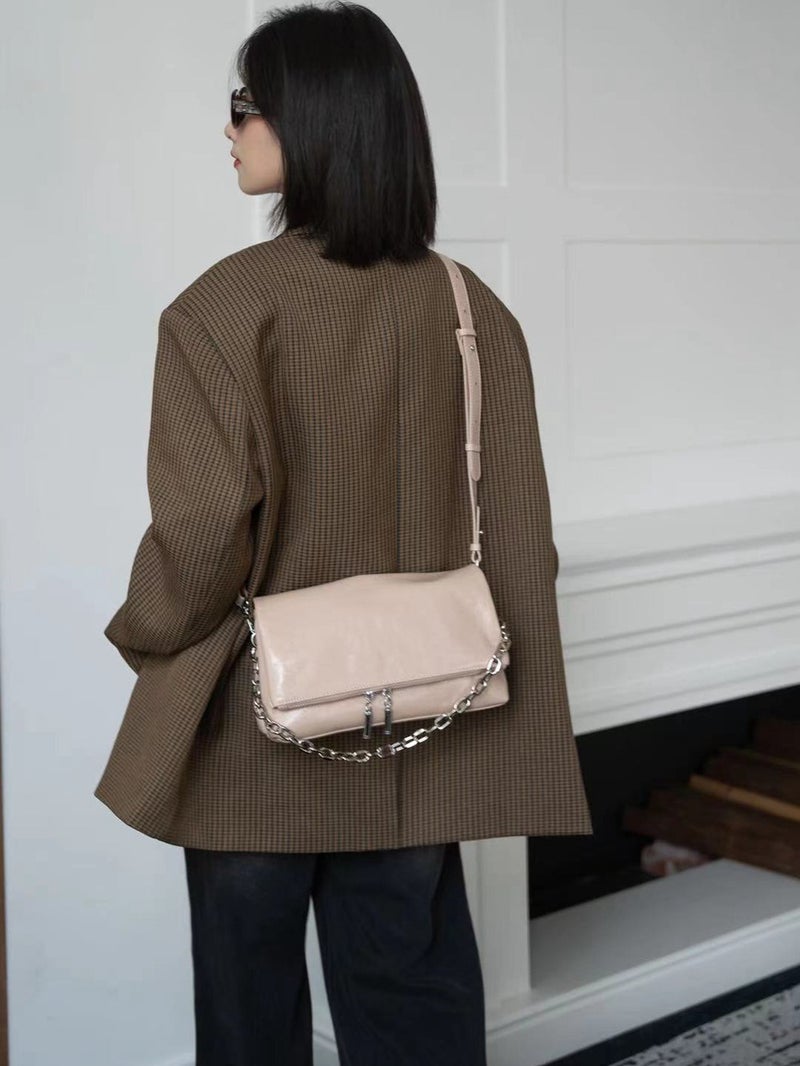 Genuine Leather Women'S Bag Fashion Chain Bag Top Layer Oil Wax Cowhide Vintage Small Square Bag Single Shoulder Crossbody Bag 8567 - Image 2