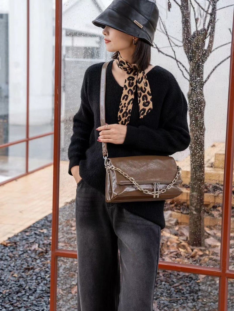Genuine Leather Women'S Bag Fashion Chain Bag Top Layer Oil Wax Cowhide Vintage Small Square Bag Single Shoulder Crossbody Bag 8567 - Image 4