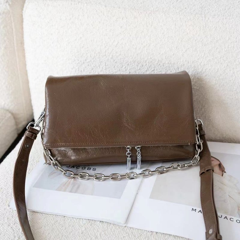 Genuine Leather Women'S Bag Fashion Chain Bag Top Layer Oil Wax Cowhide Vintage Small Square Bag Single Shoulder Crossbody Bag 8567 - Image 1