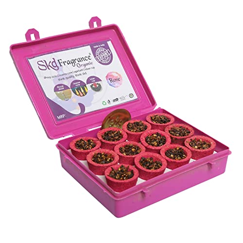 S K D SKD Rose Fragrance Mini Dhoop Cups with Burner Plate (Pack of 12) | Natural Sambrani Loban Dhoop Cup for Pooja, Meditation, Home Fragrance & Vastu Shuddhi | Ready to Use Gulab Dhoop Cups - Image 1