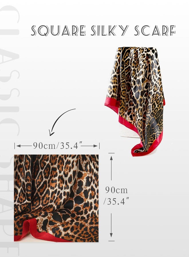 CHUNG Women Square Scarf Wrap 35” Satin Headscarf Emulation Silk Large Hair Bandanas Neck Scarves Accessories Patterned, Red Leopard, 35” - Image 2
